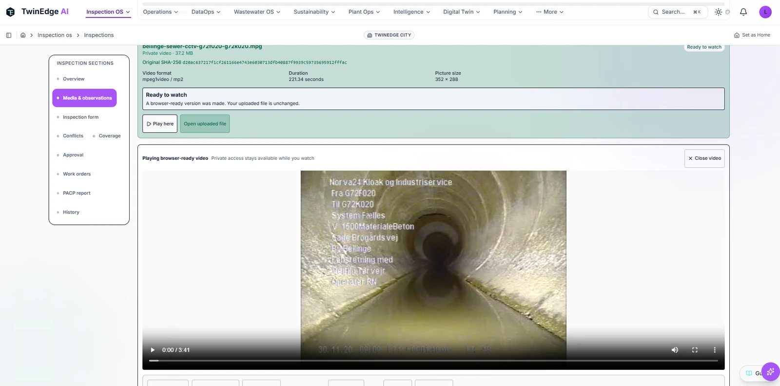 Inspection video player with saved bookmarks and still images