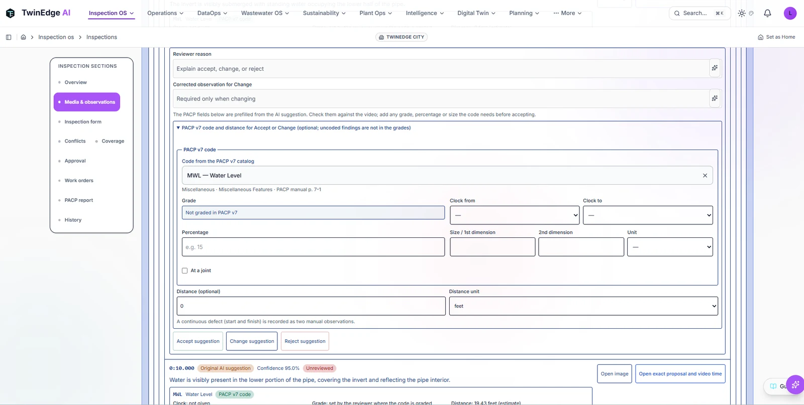 AI suggested PACP codes waiting for a reviewer to accept, change or reject